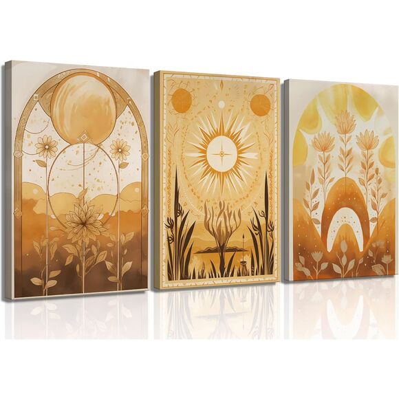 Source Unknown Other - 3Pcs Orange Boho Canvas Wall Art Yellow Orange Sun Wall Decor